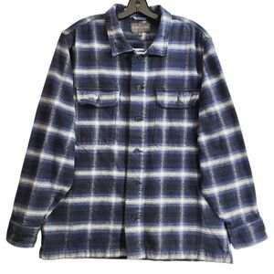 SLATE & STONE Shirt Mens Large Blue Window Pane Plaid Flannel Button-Up Outdoor
